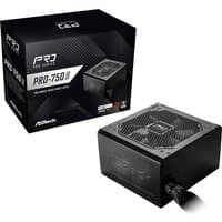 Black ASRock PRO-750B power supply unit with 24-pin ATX connector, featuring a mesh top for ventilation.