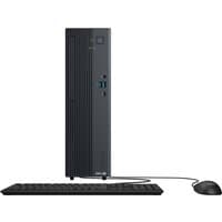 Black ASUS ExpertCenter P500 SFF desktop with vertical grooves, USB ports, and power button, paired with keyboard and mouse.