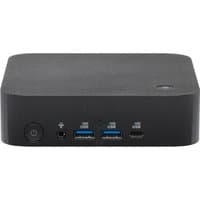 Black ASUS ExpertCenter mini PC with rounded edges, power button, multiple USB ports, and a compact design.