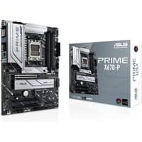ASUS PRIME X670-P ATX motherboard with black and silver design, featuring multiple slots and ports, next to its box.
