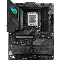 ASUS ROG STRIX B860-F GAMING WIFI motherboard, black ATX with RGB lighting, multiple slots, and socket V1.