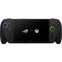 Black ASUS ROG Xbox Ally portable game console with 7-inch screen, colorful joystick rings, and button controls.