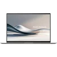 ASUS Zenbook S14 laptop, sleek silver design, 14-inch display, thin bezels, with ASUS Zenbook branding on screen.