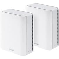White ASUS ZenWiFi BT10 routers, rectangular with rounded edges, featuring subtle branding and side ventilation slits.