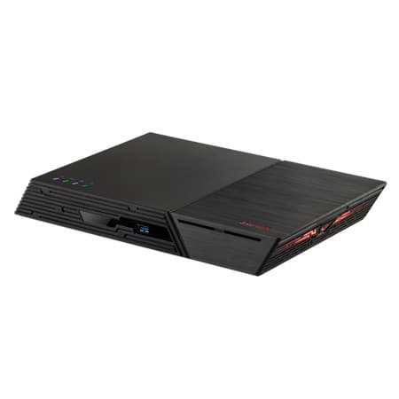 Compact black NAS/storage server with a sleek design, featuring Intel® Celeron® N5105, 4 GB RAM, LED indicators, and multiple ports for connectivity.
