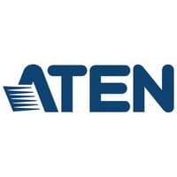 Blue and white ATEN logo with stylized letter A and horizontal lines.