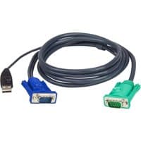 ATEN USB KVM Cable 3m with black USB connector, blue VGA connector, and green PS/2 connector.