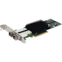 Atto CTFC-322P-000 PCIe adapter card with dual ports, black heatsink, and green circuit board.