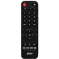 Black AVer remote control with red power button, numeric keypad, and navigation pad for video conferencing.