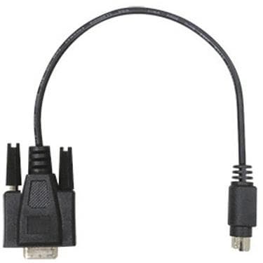 AVer Mini DIN6 to RS232 Converter features a black plastic connector with a short cable, designed for connecting devices with a DIN6 interface to RS232 ports.