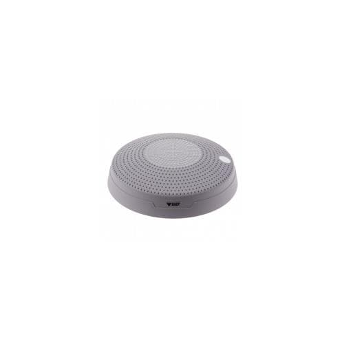 Round, light gray speaker grille with a textured surface featuring small perforations for sound dispersion, designed for AXIS audio equipment.