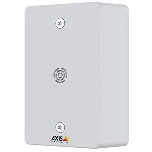 White rectangular microphone with a textured front grille, two mounting screws, and the AXIS logo at the bottom.