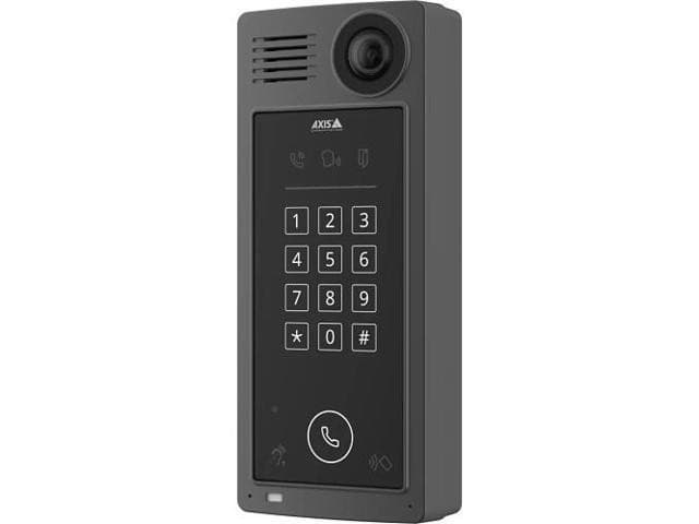 AXIS 55 Ultra High Definition Professional Display features a sleek black design with a keypad, call button, and integrated camera for enhanced communication.