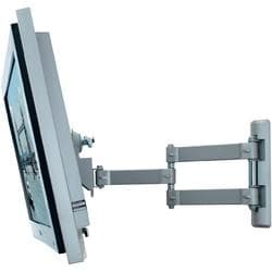 Silver LCD articulating wall mount with a sturdy metal construction, featuring adjustable arms for optimal viewing angles and a sleek design suitable for modern interiors.