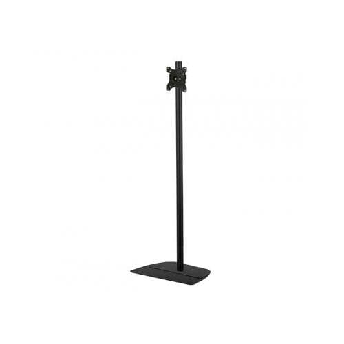Black metal floor stand for flat screens, 1.6m tall with a sturdy rectangular base, featuring a VESA 100 x 100 mounting bracket at the top.
