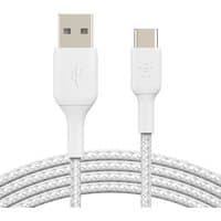 White Belkin BoostCharge USB cable, 2m length, USB A to USB C connectors, braided texture.
