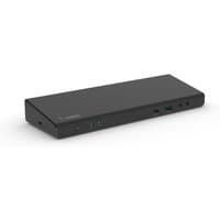 Black Belkin USB-C 4K Dock 85W with multiple ports, slim rectangular design, and LED indicators on the front.
