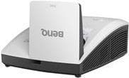 BenQ MW855UST+ ultra short throw projector in white and black, featuring a compact design, DLP technology, and 3500 ANSI lumens brightness for clear WXGA resolution.