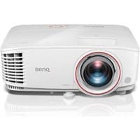 White BenQ TH671ST projector with large lens, ventilation grilles, and control buttons on top.