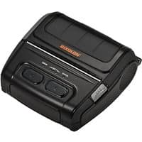 Black Bixolon SPP-L410 portable label printer with dual buttons, LED indicators, and textured sides.