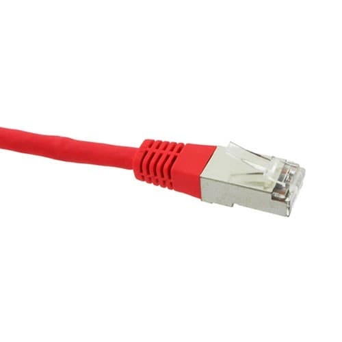 Red Cat6 S/FTP networking cable, 2 meters long, featuring a sturdy connector with a transparent clip and a flexible, durable outer material.