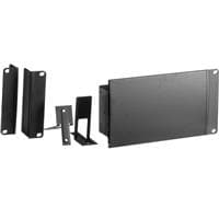 Black rack accessory kit by Blackmagic Design, featuring multiple metal brackets and panels for secure mounting in a standard rack setup.