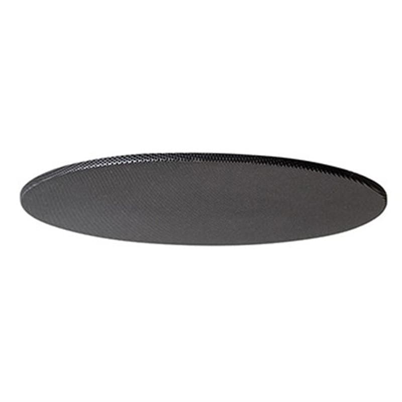 Round black grill made of durable material, designed for audio applications, featuring a sleek, perforated surface, sold in a pack of ten.