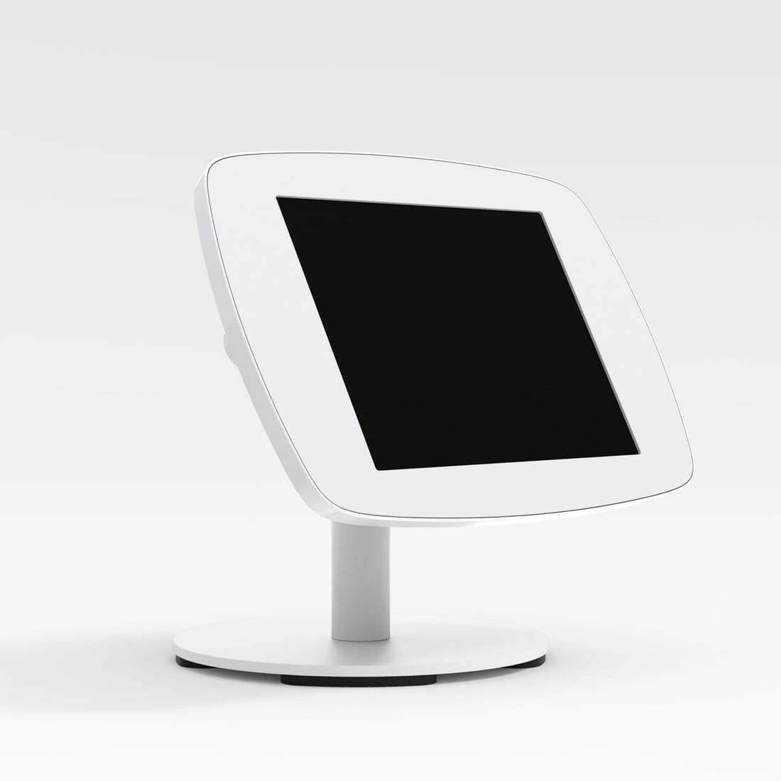 White Bouncepad Counter 60 stand with a Samsung Galaxy Tab A8 10.5 (2021) mounted, featuring a sleek design and sturdy base for secure tablet display.