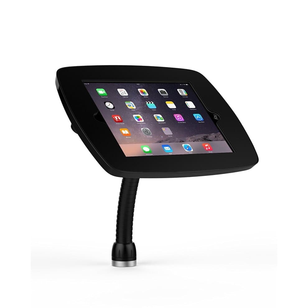 Black Bouncepad Flex for Samsung Galaxy Tab S2 9.7, featuring a flexible neck, sturdy base, and a sleek, protective cover for secure tablet display.