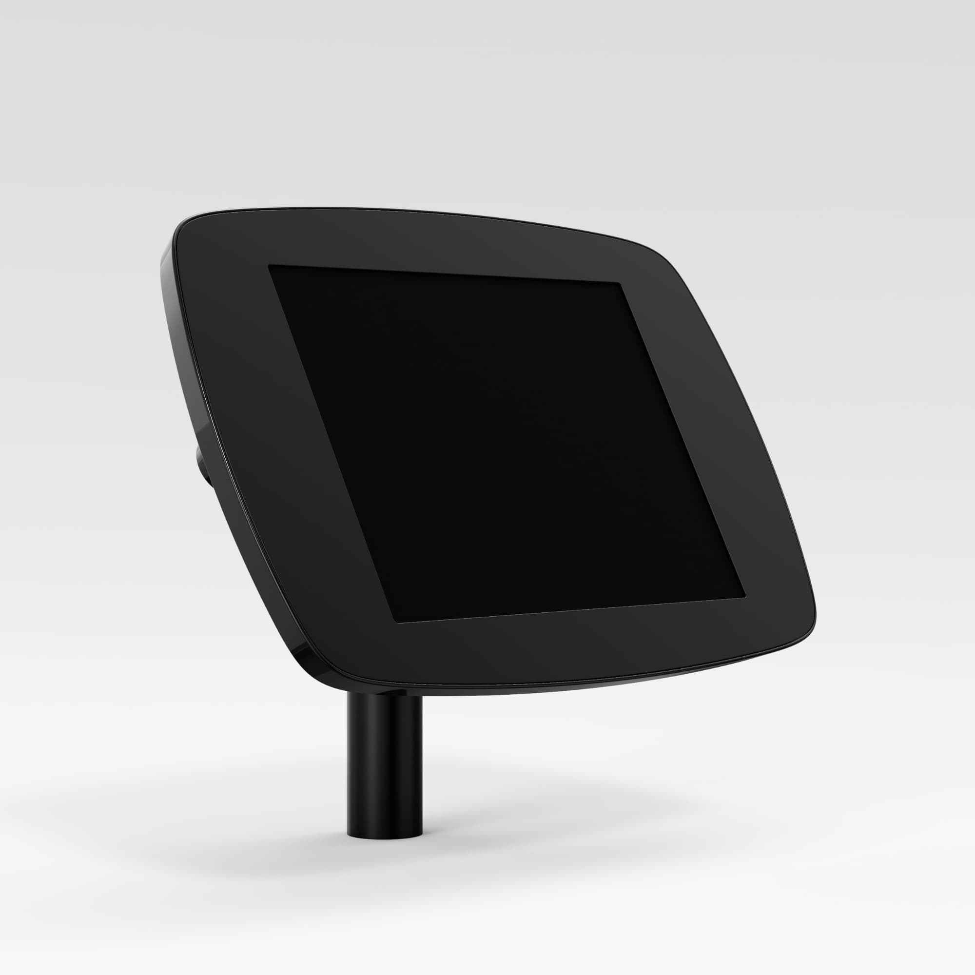 Black Bouncepad Static 60 stand for Apple iPad Air 4th Gen, featuring a sleek design with a smooth surface and a sturdy pole for secure display.