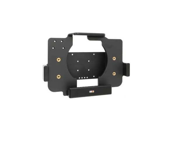 Black passive holder for tablets/UMPCs, featuring a sturdy design with mounting holes and side grips for secure device placement.
