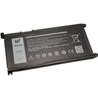 Black BTI 42Wh 3-cell battery for Dell Chromebook 3400, rectangular with safety icons and specifications printed.