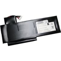 Black BTI 58.8 6-cell battery with white label, compatible with MSI MEDION laptops, rectangular shape with connector wires.