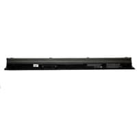 Black BTI 4-cell laptop battery for HP models, slim rectangular shape with label and connector ports.