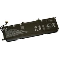 Black BTI 3-cell laptop battery with white text, connector cable, and safety icons.