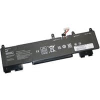 Black BTI M64305-421 38Wh 3-cell battery for HP EliteBook, rectangular with connector wires and safety icons.