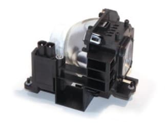 BTI projector lamp for NEC models NP305, NP310, NP405, NP410, NP510, featuring a black plastic housing and a clear glass bulb at the front.