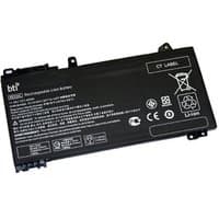 Black BTI RE03045XL-PL 43Wh 3-cell battery for HP Probook with white text and certification icons.