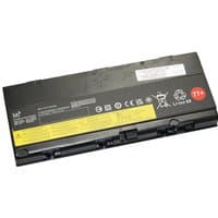 Black BTI 90Wh 6-cell battery with yellow label for ThinkPad P50, P51, P52, featuring safety icons and model details.