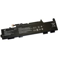 Black BTI SS03 50Wh 3-cell battery with connector cable, compatible with HP Elitebook models, featuring safety icons.