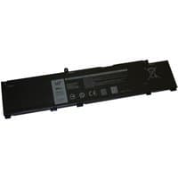 Black BTI 4-cell laptop battery with label, compatible with DELL G3 15, featuring safety icons and specifications.