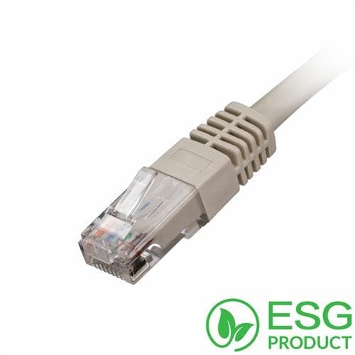 Grey 0.3m Cat5e RJ45 Ethernet cable with a flush moulded booted connector, featuring 24AWG U/UTP PVC material for durability and performance.