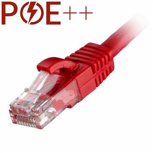 Red 1.5m Cat6 RJ45 patch cable with a snagless booted design, featuring a transparent connector and 24AWG U/UTP construction, ideal for network connections.