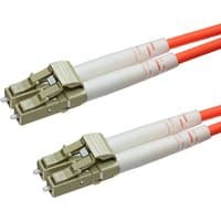 Orange 1.5m OM4 50/125 LC-LC duplex fibre patch lead with beige connectors and LSOH jacket.