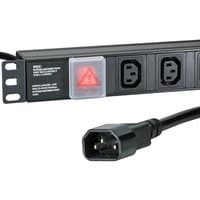 Black Cablenet 10 Way IEC-C13 PDU, 1u horizontal design, with C14 3m feed and red warning indicator.