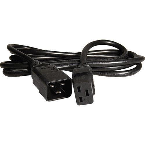 Black PVC power lead featuring a 1m length with IEC C20 and IEC C19 connectors, designed for reliable electrical connections in various applications.