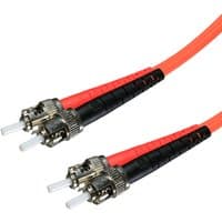 Orange 1m OM3 50/125 ST-ST Duplex LSOH fibre patch lead with metal connectors and black strain relief.