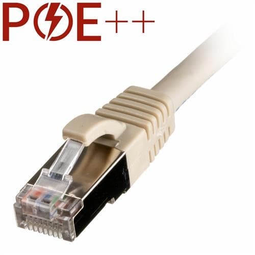 Grey 20m Cat6a RJ45 patch cable with snagless booted design, featuring LSOH material and 26AWG thickness, suitable for high-speed networking.