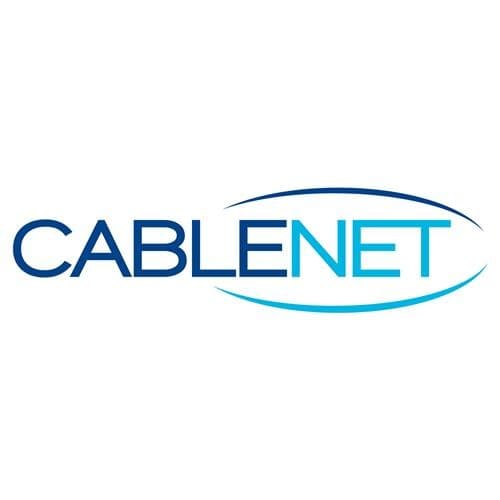 Blue and white Cablenet logo with "CABLENET" prominently displayed, featuring a sleek, modern design and a curved underline, representing the brand's focus on connectivity solutions.