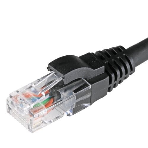 Black 3m Cat5e RJ45 Ethernet patch cable featuring a snagless booted design, made from LSOH material with a transparent connector showcasing internal wiring.